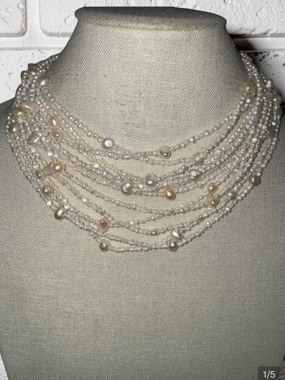 Silver Multi-Strand Freshwater Pearl Necklace - Picture 2 of 6